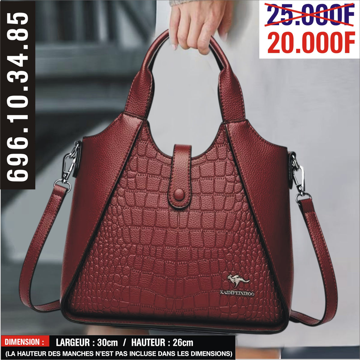 Sac à main Bordeau motif carreaux (Ref : SM092)