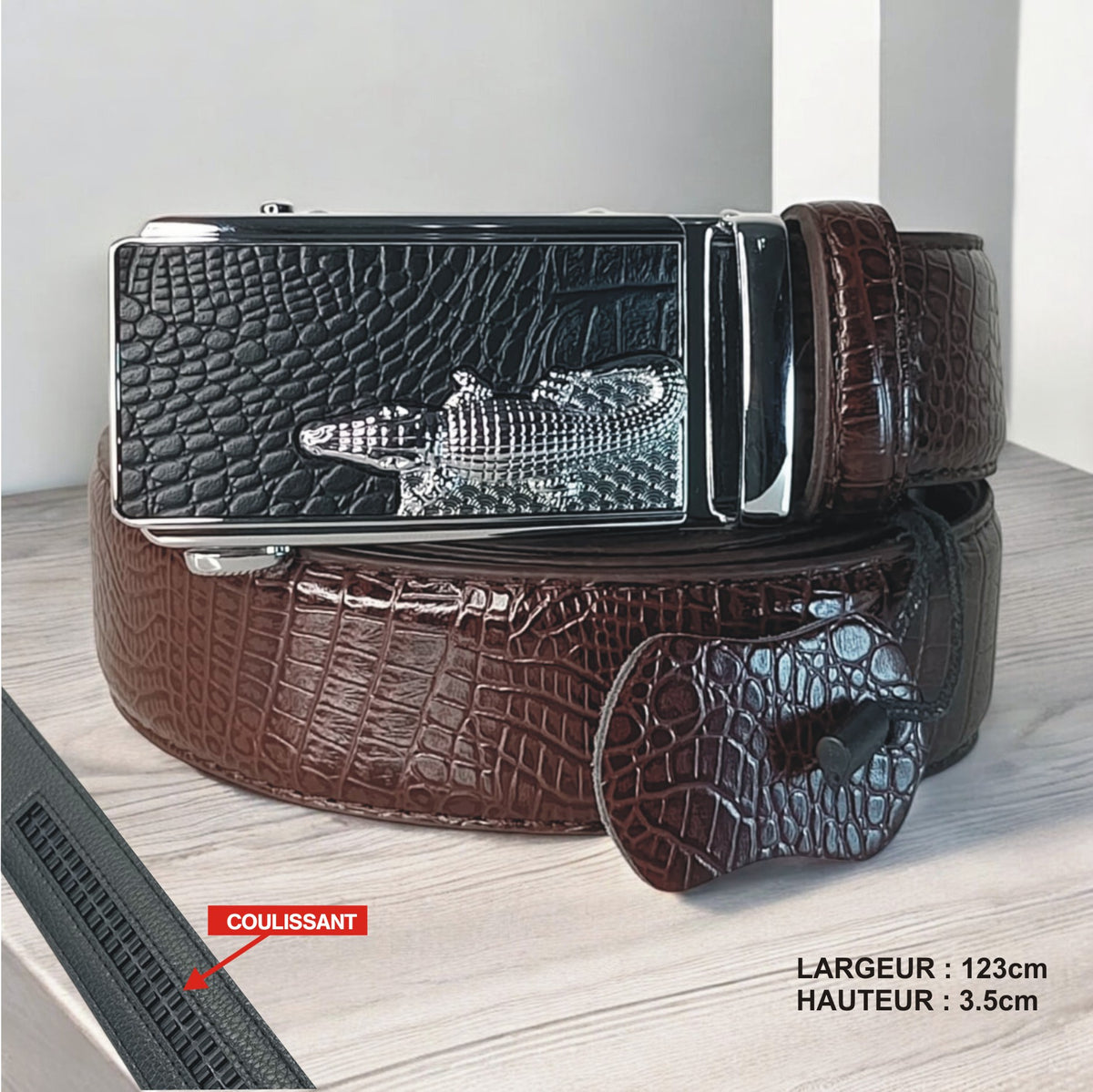 Ceinture Marrone Croco dans l'Eau (Ref : CT019)