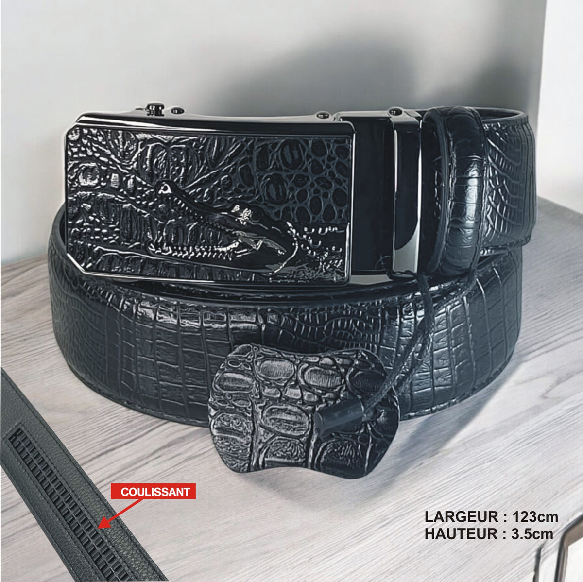 Ceinture Noir Tête Croco Enragée (Ref : CT021)