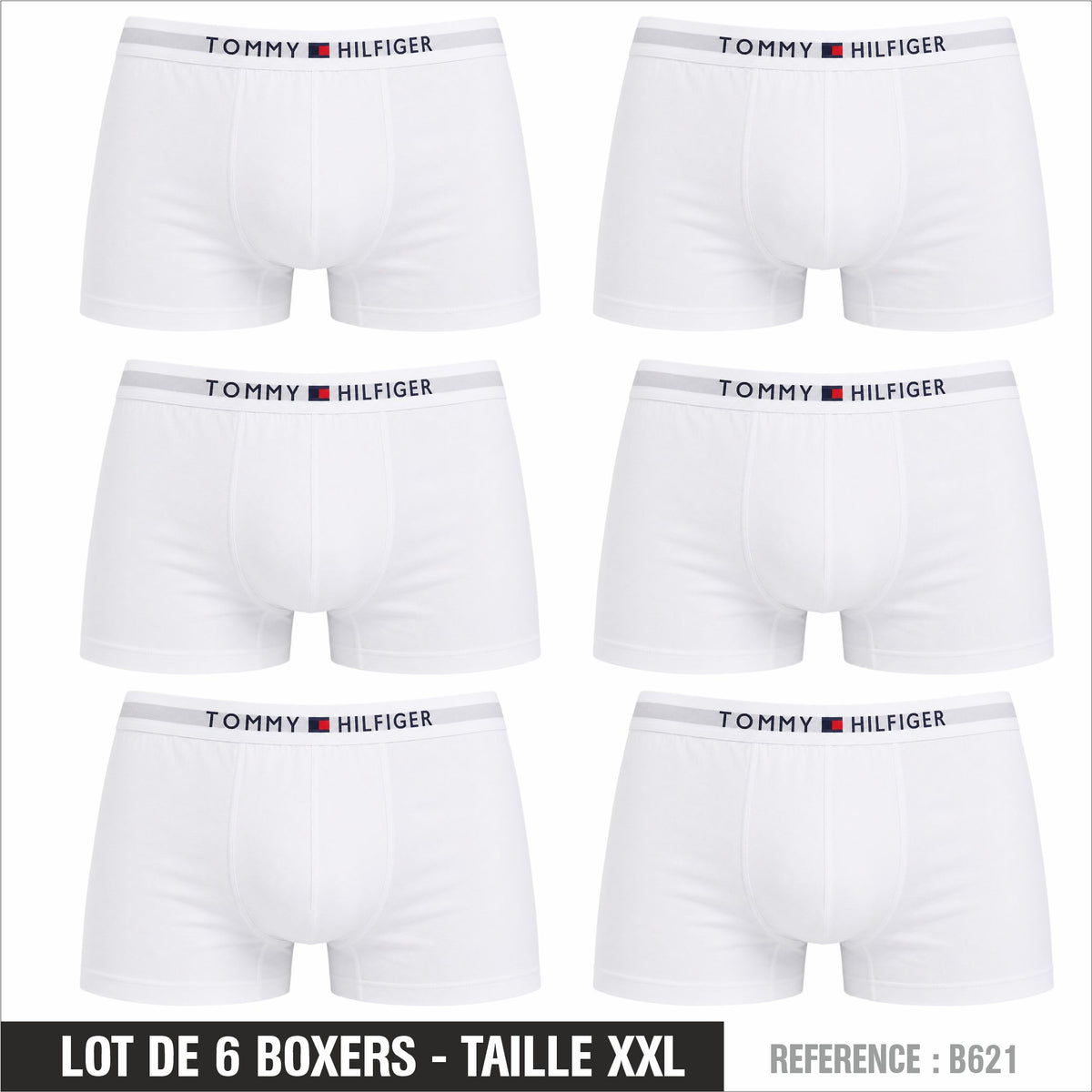 Lot de 6 Boxers Tommy Homme – Taille XXL – Réf. B621