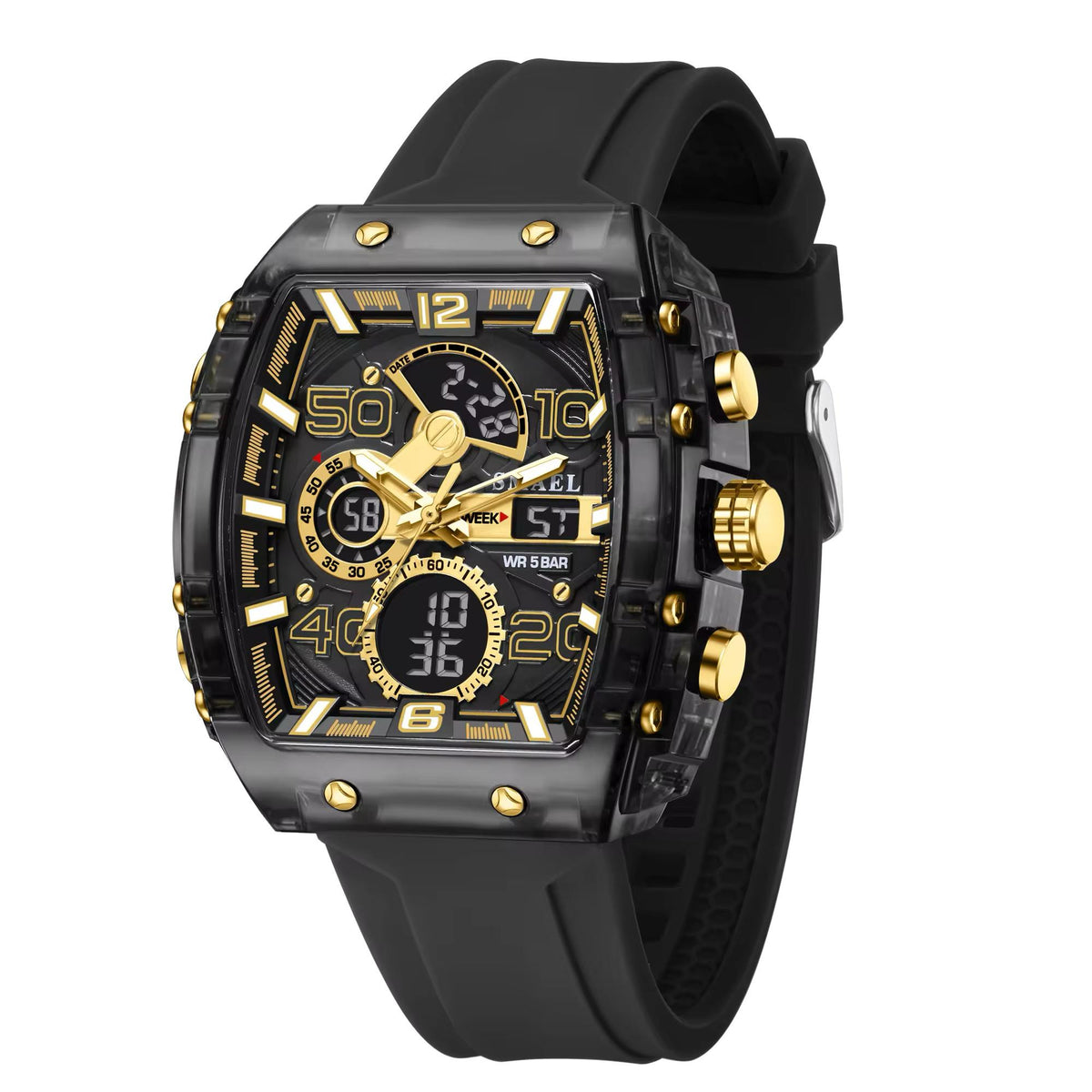 Montre Sport Smael Noir/Or (Analogique + Numérique) (Ref MM103)
