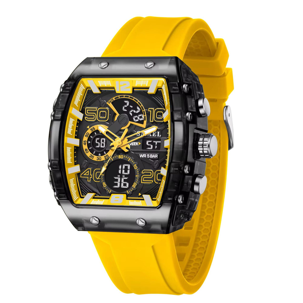 Montre Sport Smael Jaune (Analogique + Numérique) (Ref MM099)