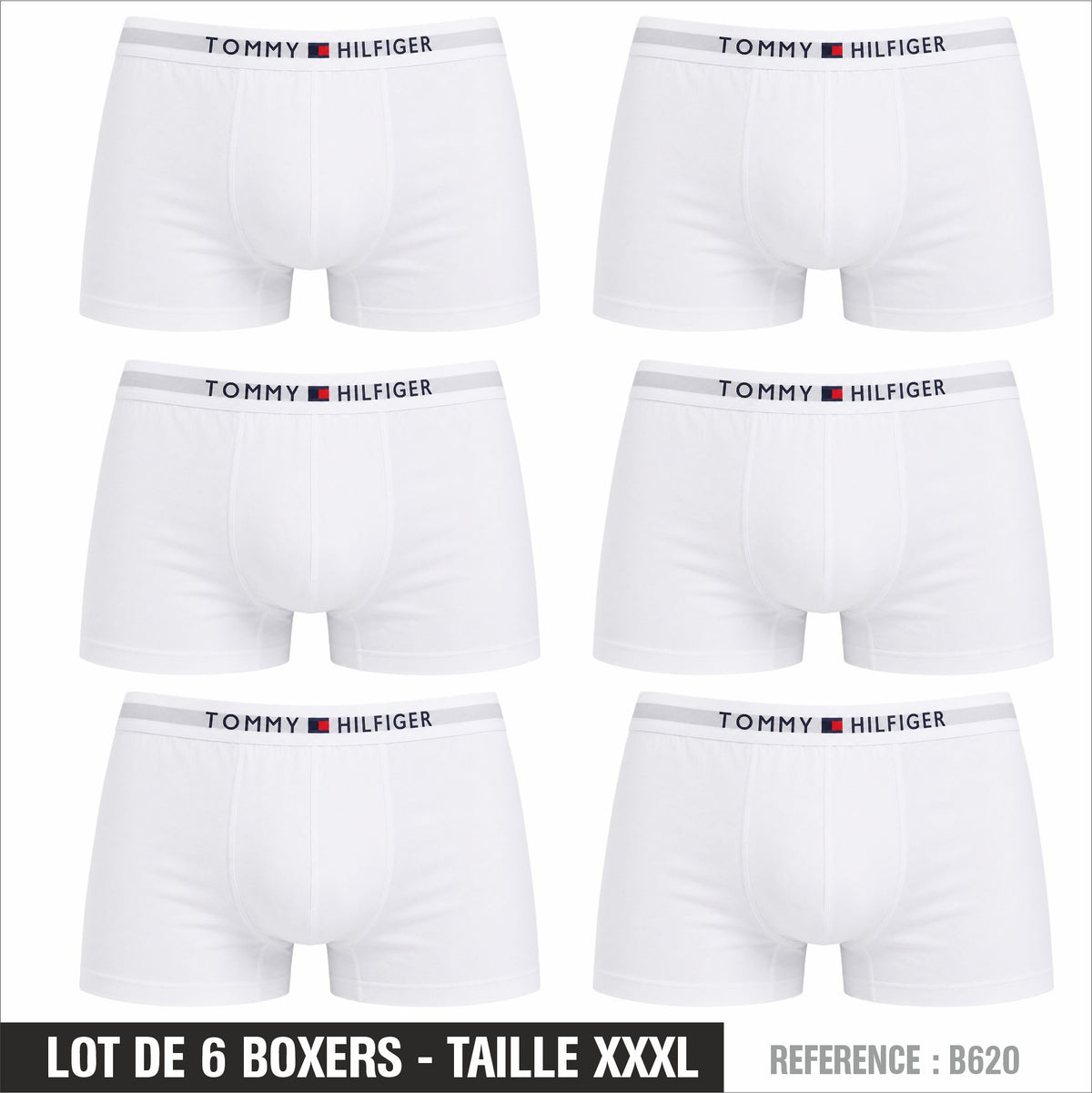 Lot de 6 Boxers Tommy Homme – Taille XXXL – Réf. B620
