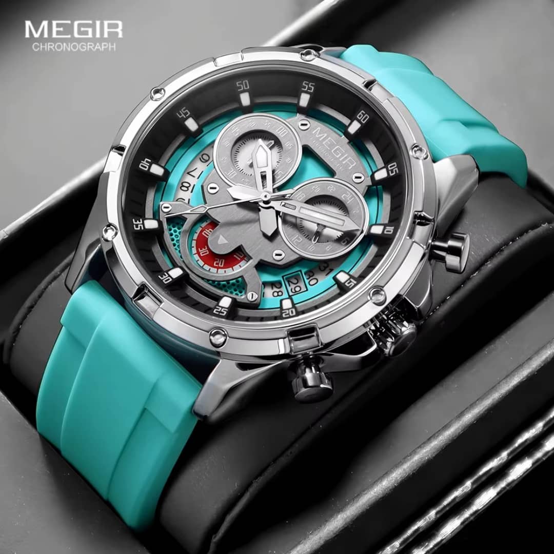 Montre Sport Megir (Ref MM137 Bracelet Silicone Vert Clair)