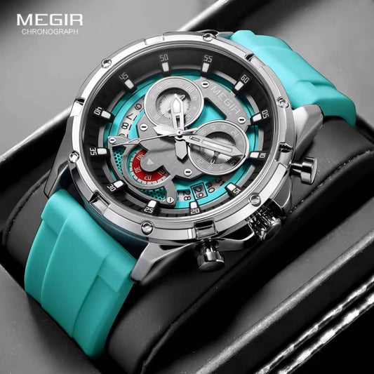 Montre Sport Megir (Ref MM137 Bracelet Silicone Vert Clair)